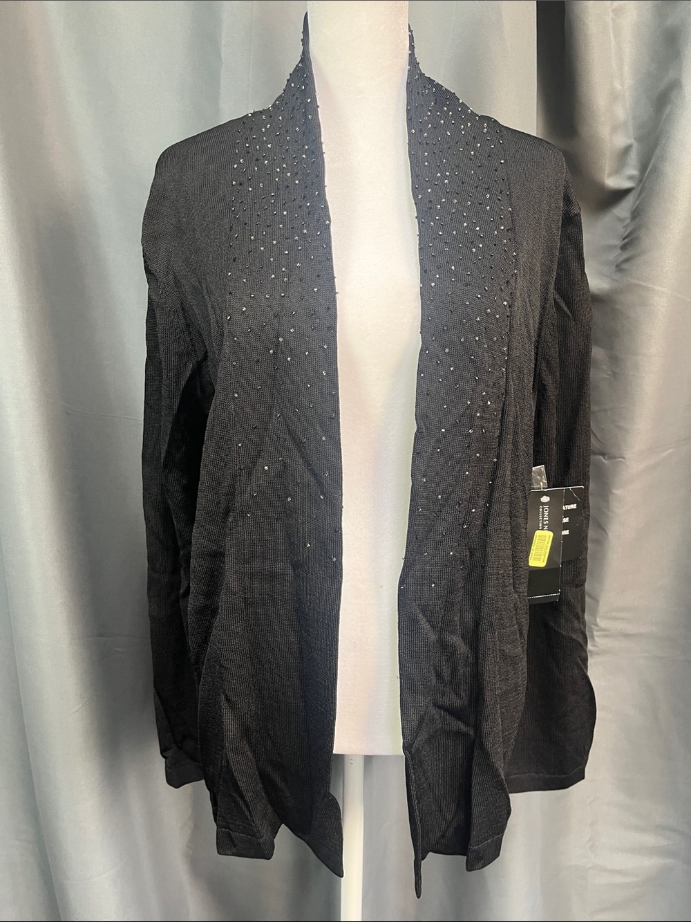 Jones New York Black Open-Front Embellished Cardigan Jacket - NYT